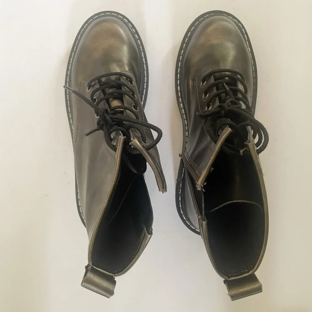 Forever 21 Faux Leather Lace Up 90s Y2K Moto Combat Boots Green Size 7.5 - Picture 2 of 8